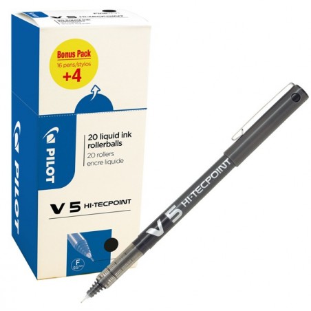 Roller Hi Tecpoint V5 con cappuccio punta 0,5mm nero Pilot conf. 16 + 4 pezzi