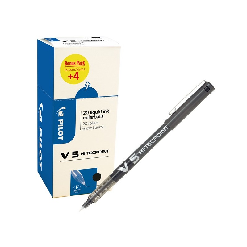 Roller Hi Tecpoint V5 con cappuccio punta 0,5mm nero Pilot conf. 16 + 4 pezzi