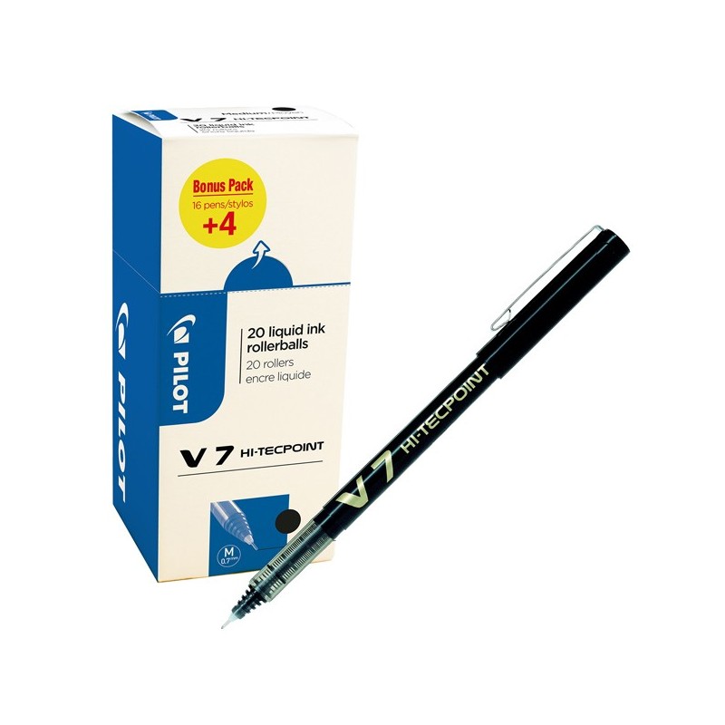 Roller con cappuccio Hi Tecpoint V7 punta 0,7mm nero Pilot conf. 16 + 4 pezzi