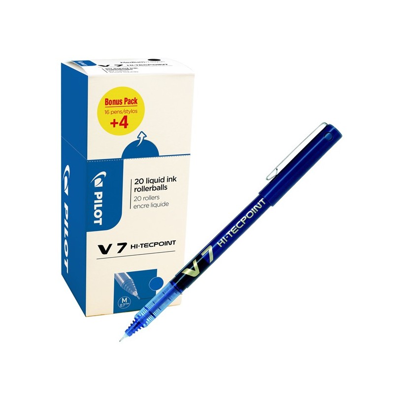 Roller con cappuccio Hi Tecpoint V7 punta 0,7mm blu Pilot conf. 16 + 4 pezzi