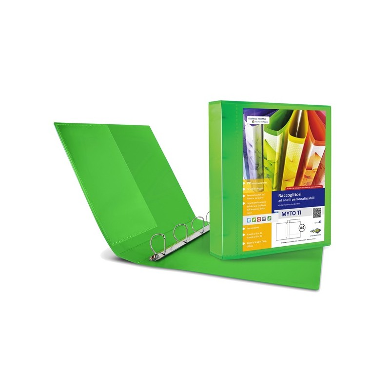 Raccoglitore personalizzabile Myto TI 4 anelli a D 17 mm dorso 2,5 cm 22x30 cm verde Sei Rota