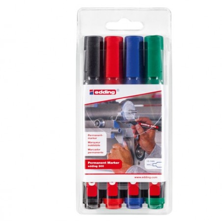 Marcatore permanente 300 punta conica 1,50 3,00 mm colori assortiti Edding astuccio 4 pezzi