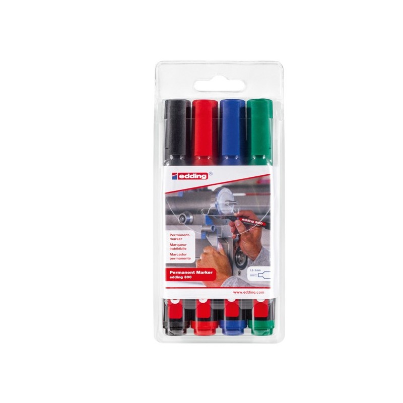Marcatore permanente 300 punta conica 1,50 3,00 mm colori assortiti Edding astuccio 4 pezzi