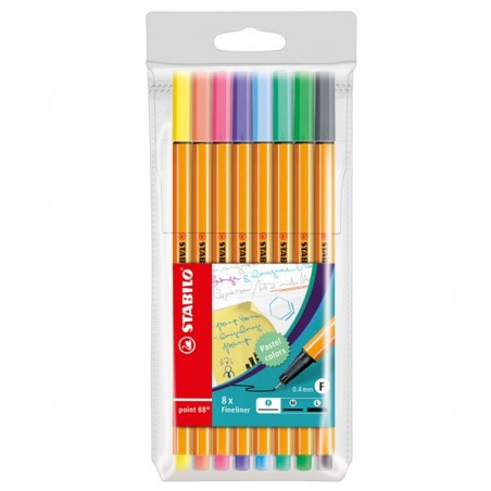 Fineliner Point 88 tratto 0,4 mm colori assortiti pastel Stabilo conf. 8 pezzi