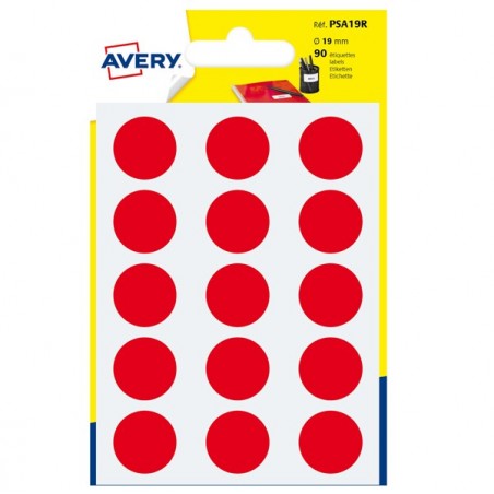 Etichette adesive tonde PSA in carta permanenti diametro 19 mm 15 et/fg 6 fogli rosso Avery