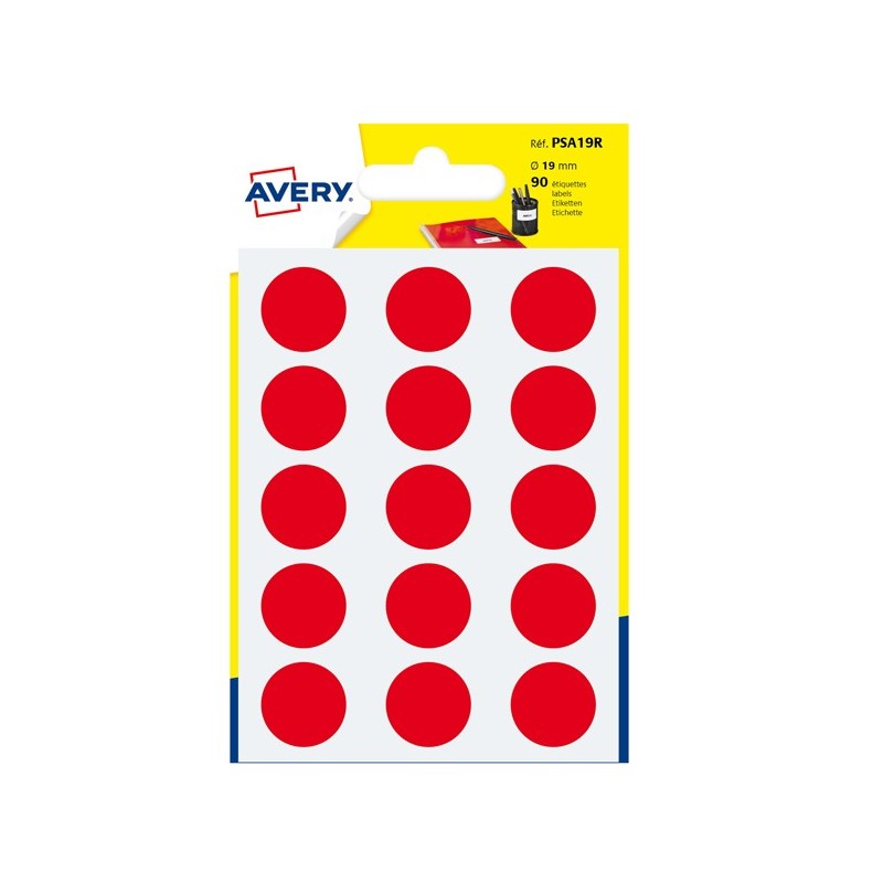 Etichette adesive tonde PSA in carta permanenti diametro 19 mm 15 et/fg 6 fogli rosso Avery
