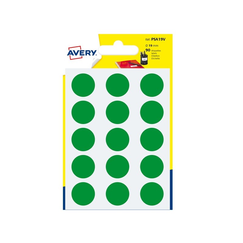 Etichette adesive tonde PSA in carta permanenti diametro 19 mm 15 et/fg 6 fogli verde Avery