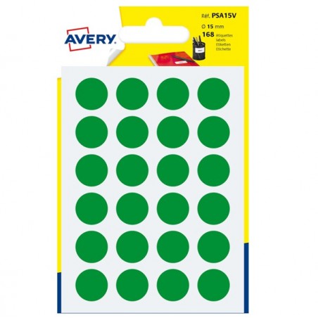 Etichette adesive tonde PSA in carta permanenti diametro 15 mm 24 et/fg 7 fogli verde Avery