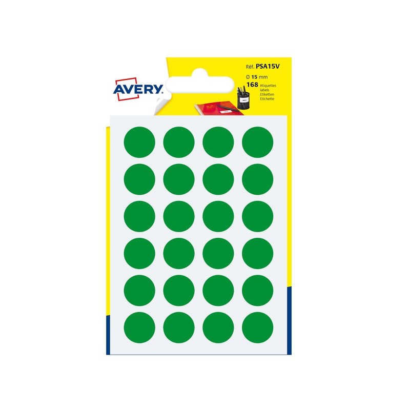 Etichette adesive tonde PSA in carta permanenti diametro 15 mm 24 et/fg 7 fogli verde Avery