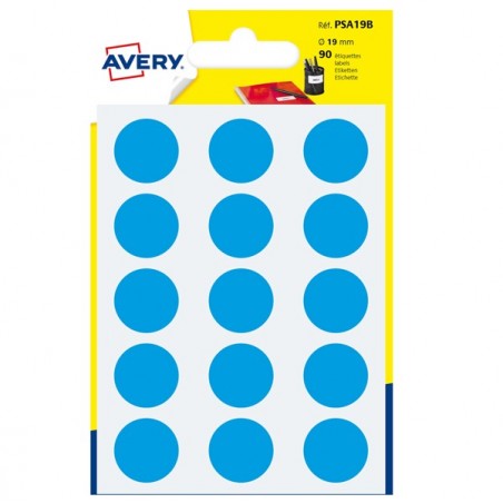 Etichette adesive tonde PSA in carta permanenti diametro 19 mm 15 et/fg 6 fogli blu Avery