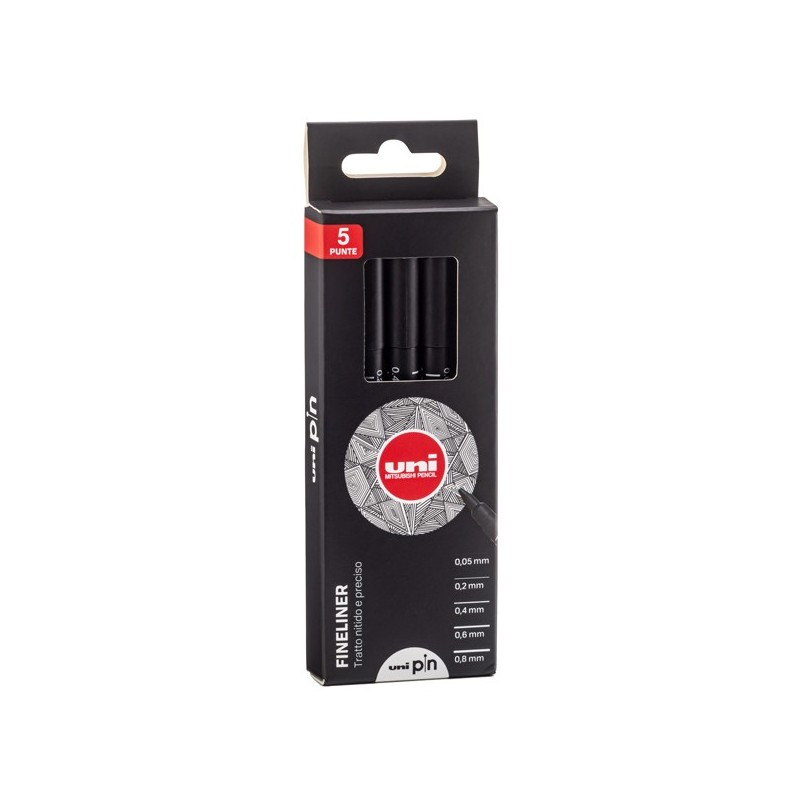 Astuccio Pin fineliner nero Uni Mitsubishi conf. 5 pezzi