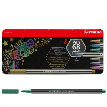 Pennarelli Pen 68 colori assortiti metallic Stabilo scatola in metallo 8 pezzi