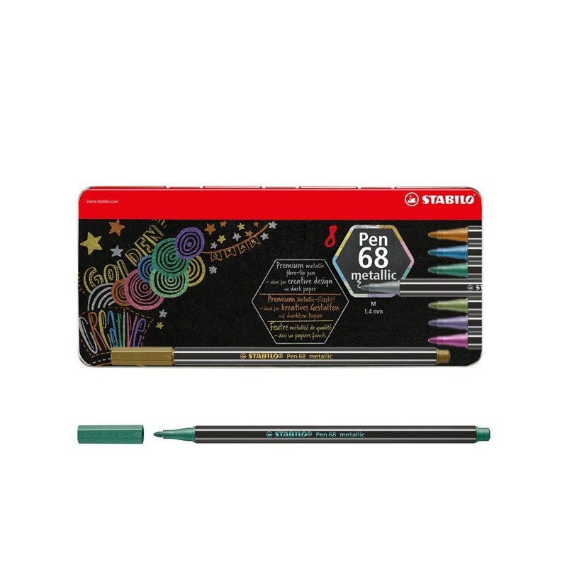 Pennarelli Pen 68 colori assortiti metallic Stabilo scatola in metallo 8 pezzi