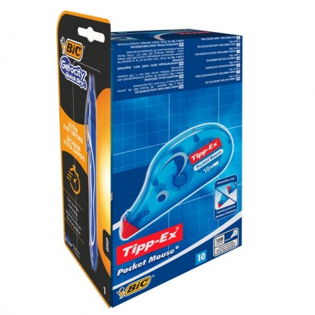 Correttore a nastro Pocket Mouse TippEx + penna Gelocity QuickDry Bic promo box 10 + 1 pezzi