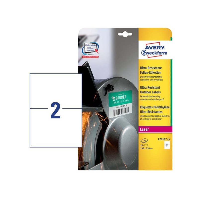 Etichette protezione e sicurezza in PE laser permanenti 210 x 148 mm 2 et/fg 10 fogli bianco Avery