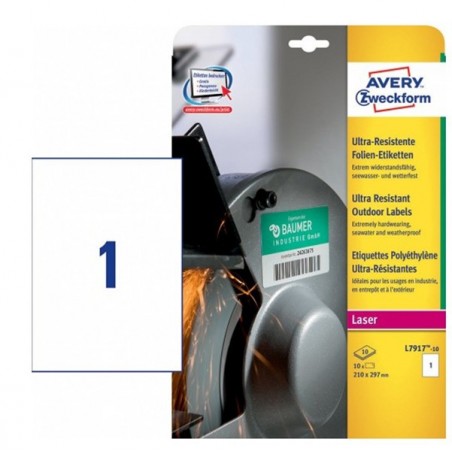 Etichette protezione e sicurezza in PE laser permanenti 210 x 297 mm 1 et/fg 10 fogli bianco Avery