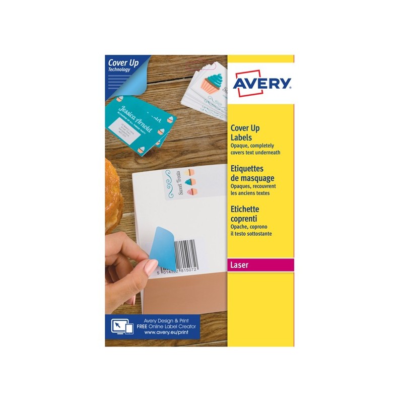 Etichette adesive coprenti BlockOut™ in carta laser permanenti 63 x 38,1 mm 21 et/fg 25 fogli bianco Avery