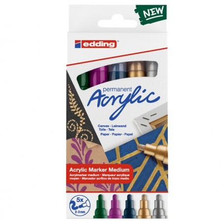 Marcatore permanente acrilico 5100 Medium Festa colori assortiti Edding conf. 5 pezzi
