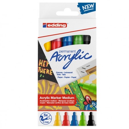 Marcatore permanente acrilico 5100 Medium Basic colori assortiti Edding conf. 5 pezzi