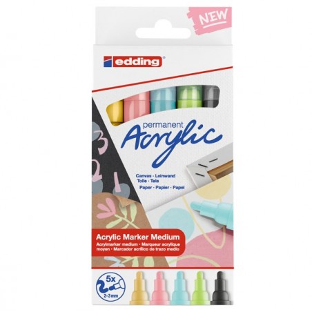 Marcatore permanente acrilico 5100 Medium Pastel colori assortiti Edding conf. 5 pezzi