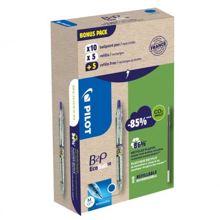 Penna a sfera scatto B2P Ecoball punta 1.0 mm 10 refill B2P inclusi blu Pilot conf. 10 pezzi