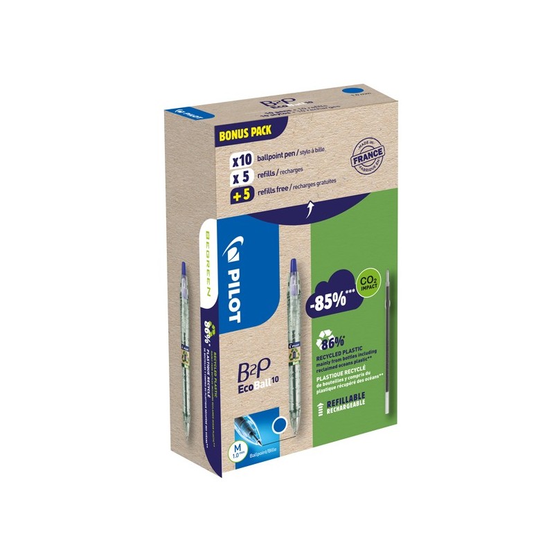 Penna a sfera scatto B2P Ecoball punta 1.0 mm 10 refill B2P inclusi blu Pilot conf. 10 pezzi