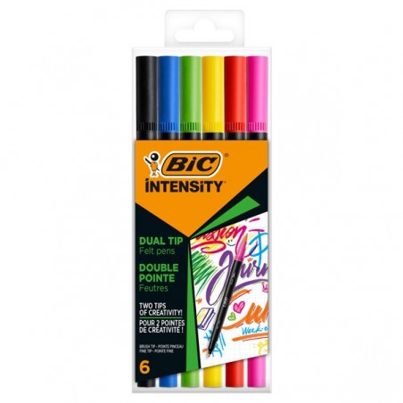 Pennarello Intensity Intense dual tip brush colori assortiti Bic conf. 6 pezzi