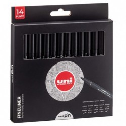 Astuccio Pin fineliner nero 14 gradazioni Uni Mitsubishi conf. 14 pezzi