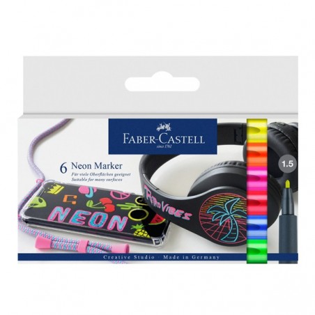 Marcatori punta 1,5 mm colori assortiti neon FaberCastell conf. 6 pezzi