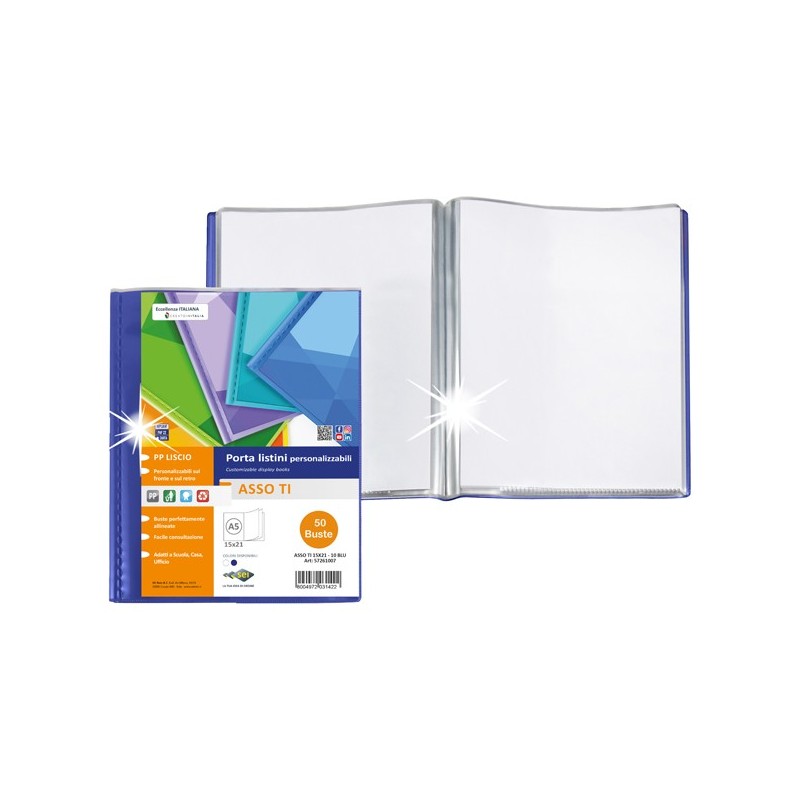 Portalistini Asso TI personalizzabile PP liscio 15 x 21 cm 50 buste blu Sei Rota