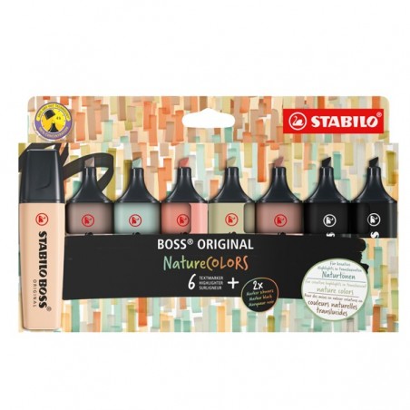 Evidenziatore Boss Original NatureColors punta a scalpello tratto 2 5 mm colori assortiti Stabilo astuccio 8 pezzi