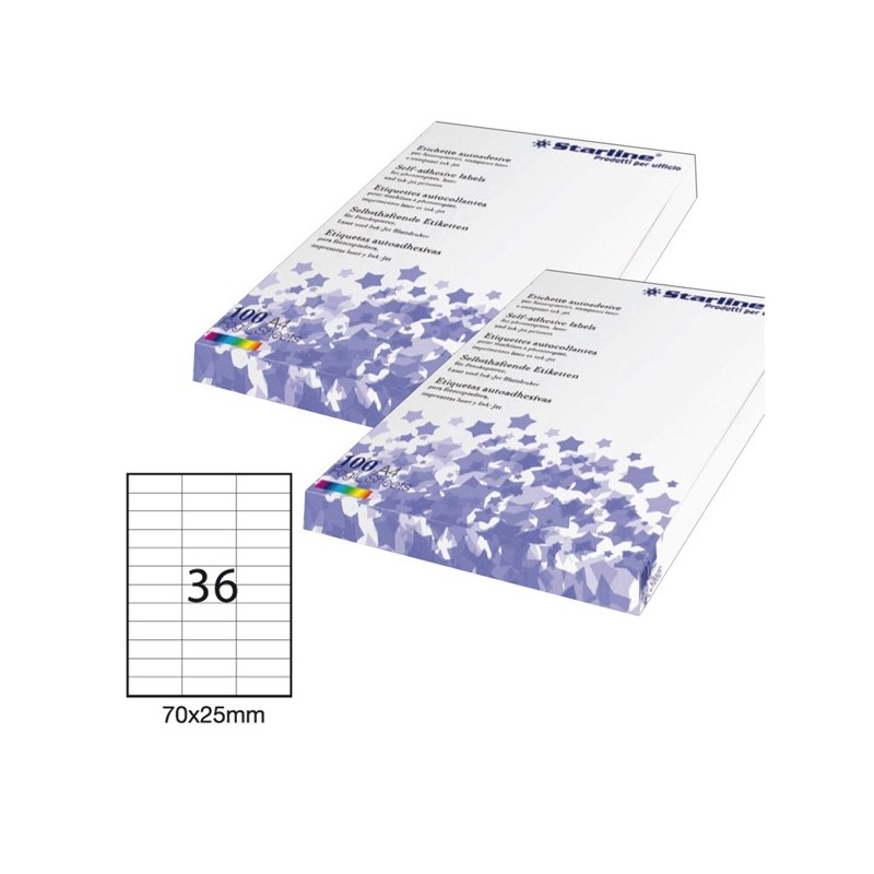 Etichette adesive in carta permanenti 70 x 25 mm 36 et/fg 100 fogli bianco Starline