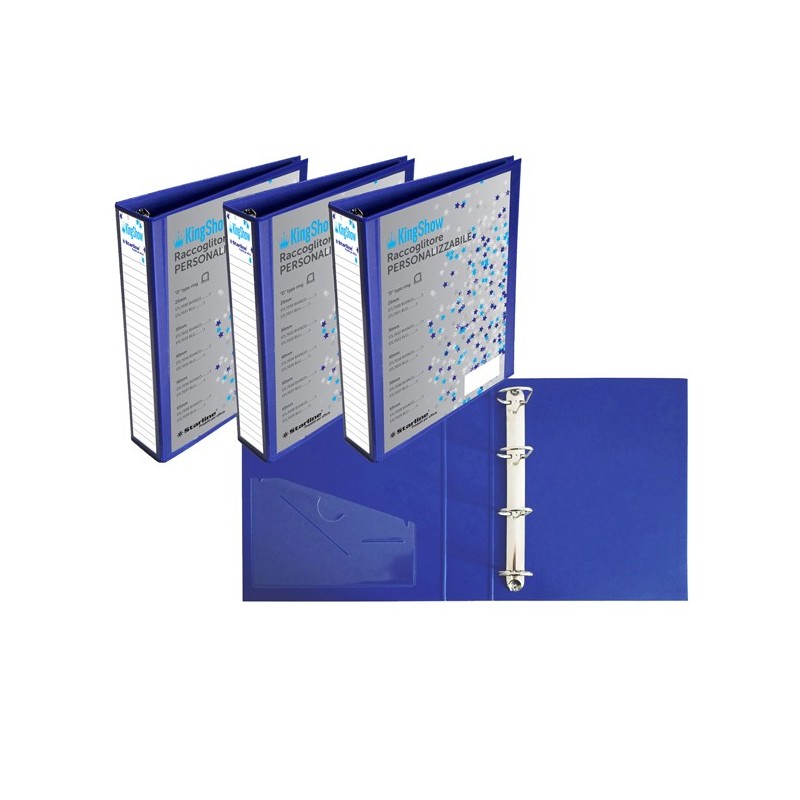 Raccoglitore personalizzabile KingShow 4 anelli a D 30 mm dorso 4 cm 22x30 cm blu Starline
