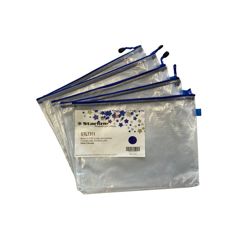 Busta a rete con cerniera blu PVC 27x36 cm trasparente Starline