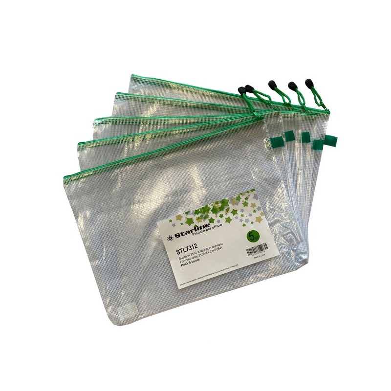 Busta a rete con cerniera verde PVC 31,2x41,2 cm trasparente Starline
