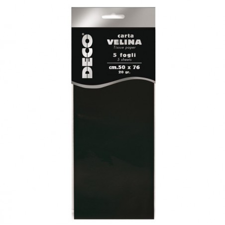 Carta velina 20 gr 50 x 76 cm nero Deco busta 5 fogli