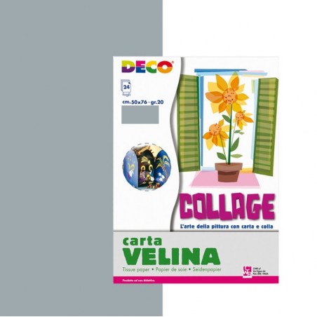 Carta velina 50 x 76 cm argento Deco busta 24 fogli