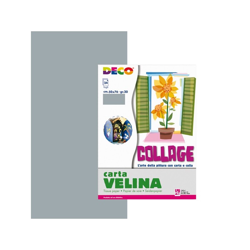 Carta velina 50 x 76 cm argento Deco busta 24 fogli