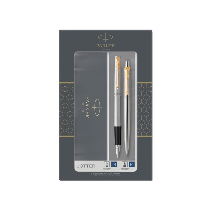 Gift Set DUO - Jotter stainless steel GT sfera + stilografica - punta media - Parker
