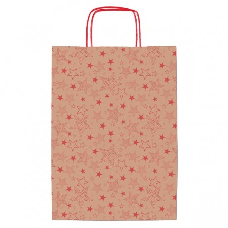 Shopper natale - 26 x 12 x 36 cm - carta kraft - fantasia stelline - rosso - Sadoch