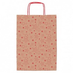 Shopper natale - 26 x 12 x 36 cm - carta kraft - fantasia stelline - rosso - Sadoch