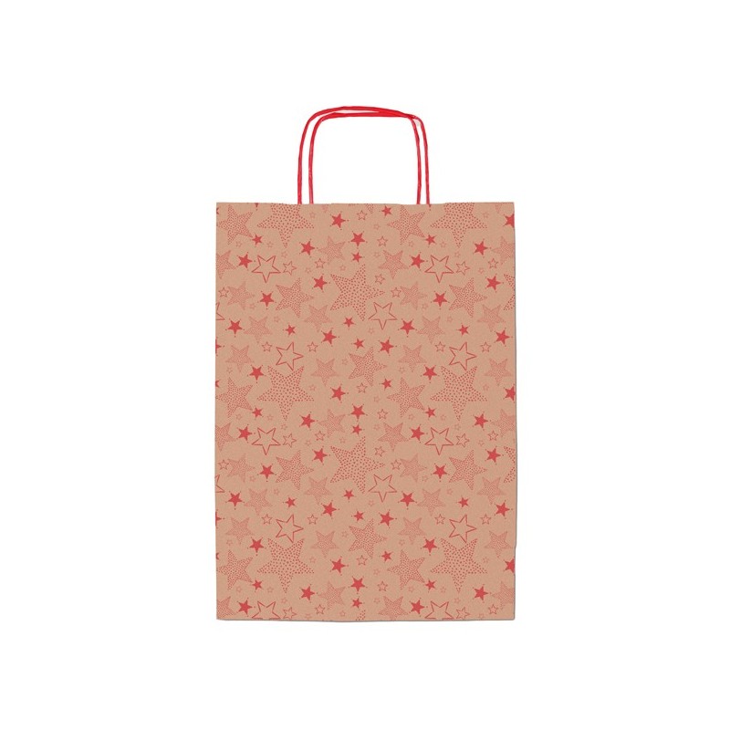 Shopper natale - 36 x 12 x 41 cm - carta kraft - fantasia stelline - rosso - Sadoch