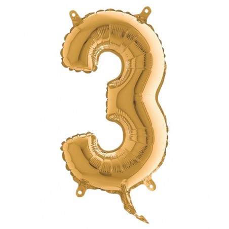 Palloncino numero 3 H 36 cm mylar oro Big party
